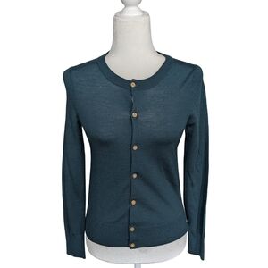 J. Crew Dark Green Gold Button Down Merino Wool Caryn Cardigan Sweater Size XS